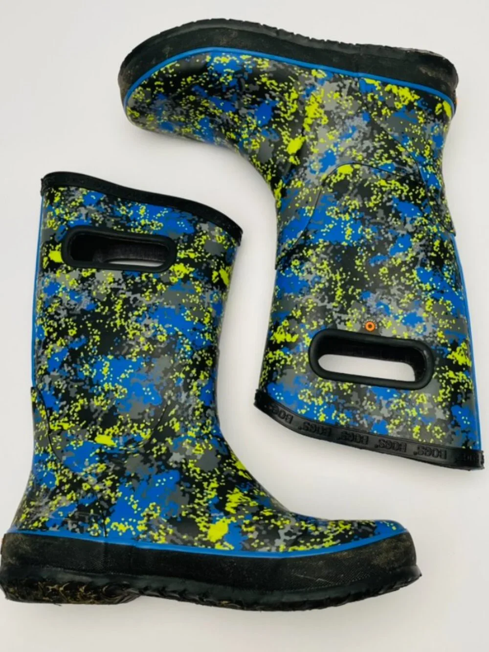 BOGS Classic Kids Rain Boot – Blue/Yellow Micro Camo (Youth Size 4 / EU 37)
